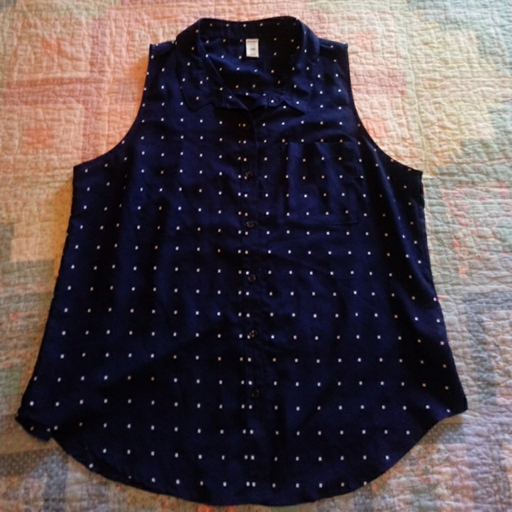 Old navy blue polka dot sleeveless blouse